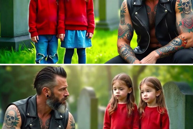 A Hells Angels biker saw two little girls crying at his ex-wife’s grave – who they were shocked him.