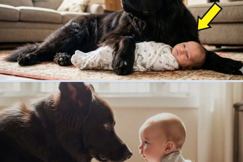 The mother screamed when she realized why the dog was holding her baby.