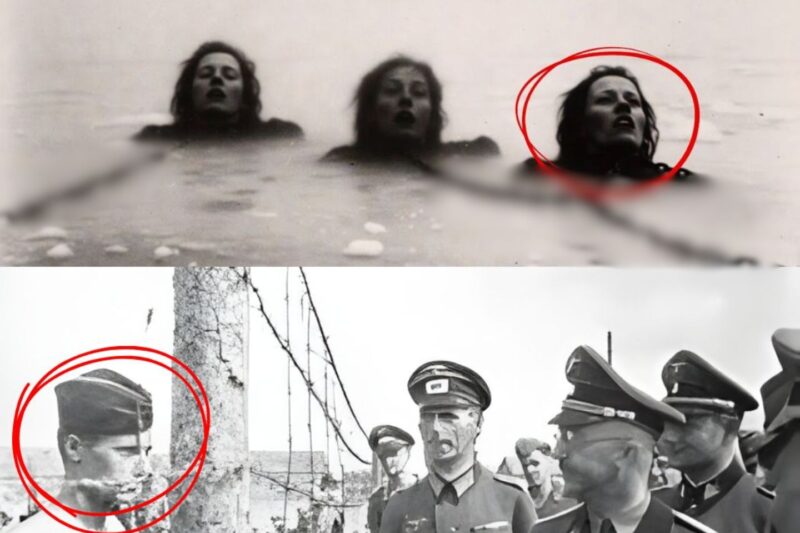 Why did German soldiers chain three French prisoners to the frozen lake?